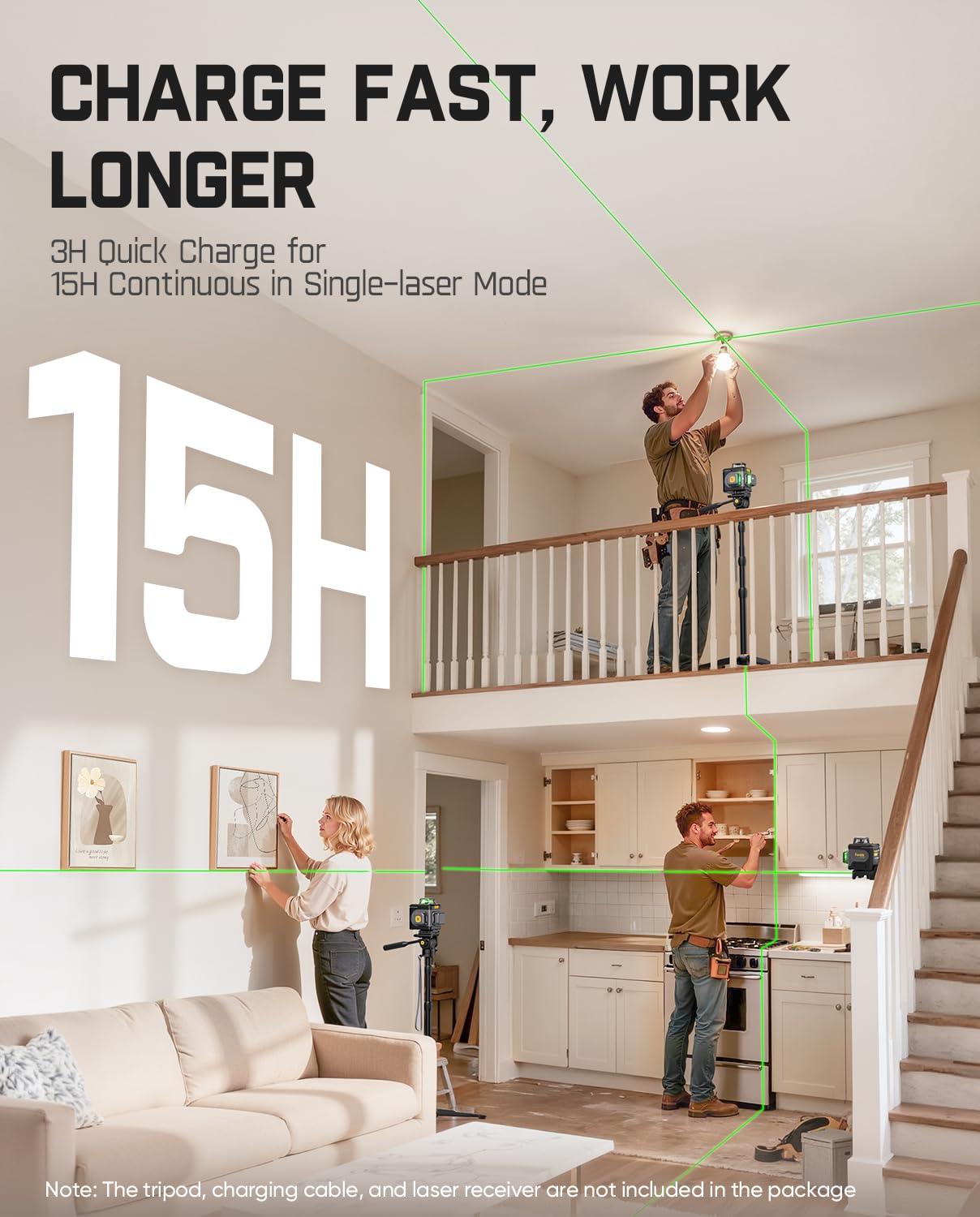 Fanttik D12 Ace Laser Level 360 Self Leveling, 3x360° Rechargeable 3D Green Cross Laser, Outdoor Pulse Mode, IP54 Durable, Easy to Use for Construction and Picture Hanging