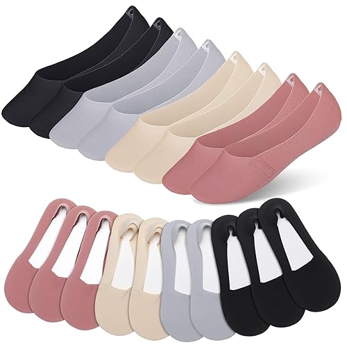 SATINIOR 10 Pairs No Show Socks Women Men Low Cut Liner Socks Ice Silk Socks Nonslip Liner Socks Invisible Socks Thin Socks (Black, Leather Red, Beige, Gray)