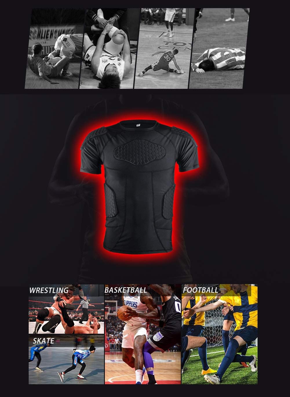 Men's Padded Compression Set Protector for Football Baseball Soccer Basketball Bike Rugby Paintball Snowboard Ski Volleyball Training : Sports & Outdoors