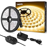 Lepro LED Strip Light White, 16.4Ft Dimmable Vanity Lights, 3000K Super Bright LED Tape Lights, 300 LEDs SMD 2835, Strong 3M Adhesive, Suitable for Home, Kitchen, Under Cabinet, Bedroom, Warm White