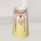 6-Inch Ceramic Flower Vase with Jute Rope & Heart Charm | Perfect for Boho, Farmhouse & Modern Home Décor, Yellow