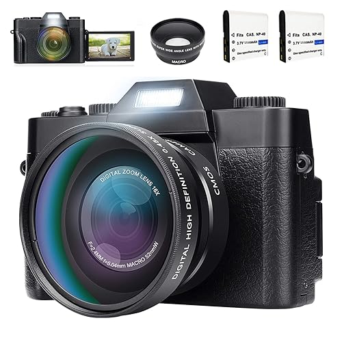Digital Camera Camcorder Vlogging Camera with Wide-Angle Lens 180
