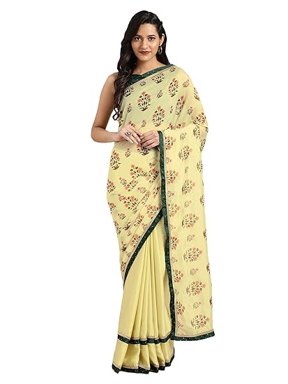 Yellow Organza Digital Floral Print Saree With Blouse (Un-Stitched).
