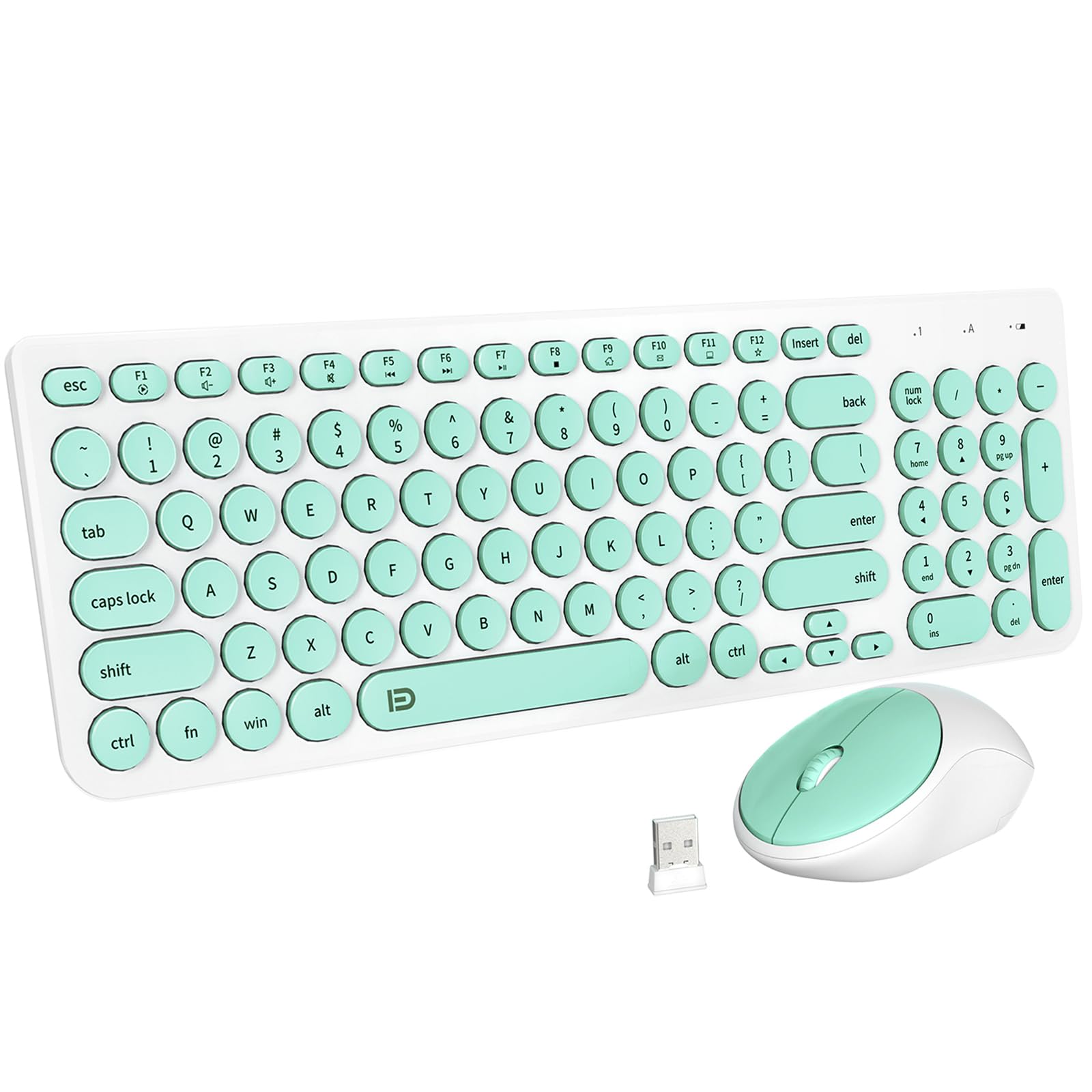 Photo 1 of FD Wireless Keyboard and Mouse Combo - 2.4GHz USB Cordless, Cute Round Keys, Quiet and Slim Set for Laptop, Computer, TV, and Mac - Mint Green & White