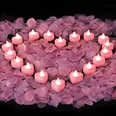 Amagic 2000 Pieces Pink Artificial Rose Petals with 24 Pink Heart LED Tea Lights, Rose Petals and Candles Set for Proposal, Anniversary, Romantic Night, Wedding Decor