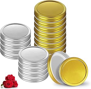 LovoIn 16 Pack Regular Mouth Canning Lids - Food Grade Storage for Mason Jars - Leak Proof(70 mm, Gold & Silver)