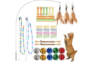 SHIPPOU Cat Toys 40 Pack - Interactive Variety Set for Cats & Kittens with Cat Wand Toys, Feather Toys, Crinkle Balls, Spring