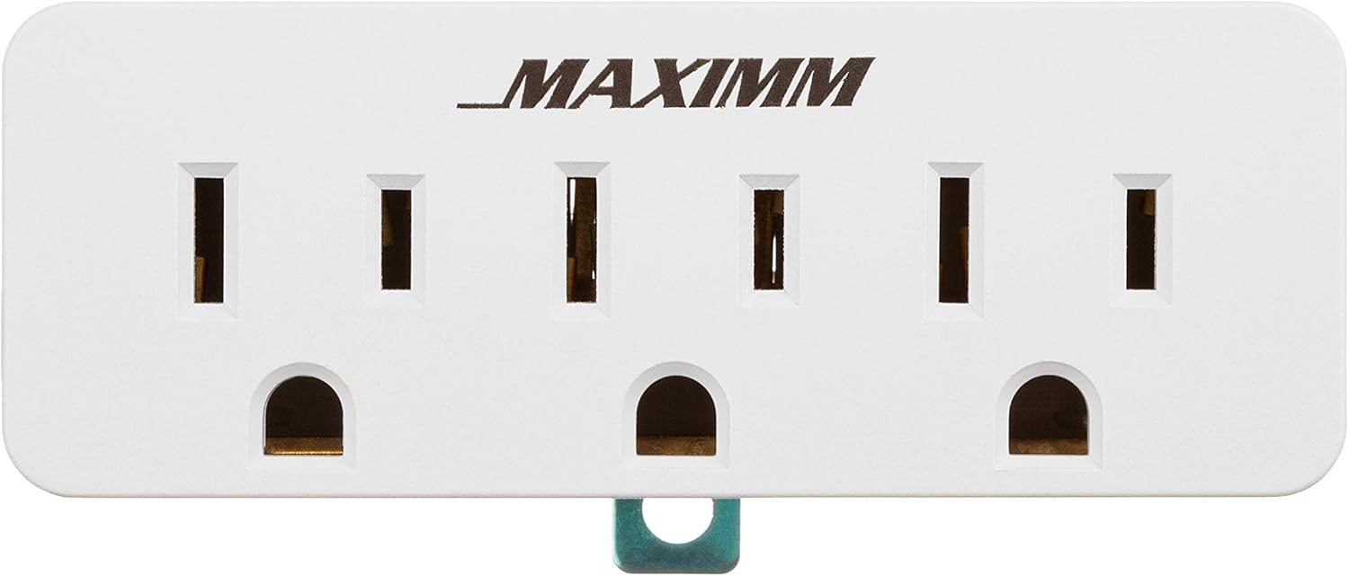 Maximm (3-Pack) 3 Outlet Grounding Adapter With Grounding Plug White, Turn 2-Prong Outlet To 3-Wire Grounding Outlets, ETL Listed - - 
