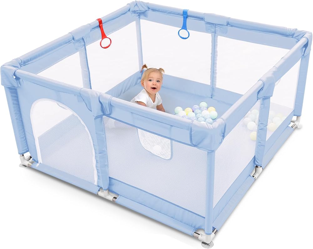 Kidoola Baby Playpen with Padded Frame and Mesh Walls 127x127x65cm Blue