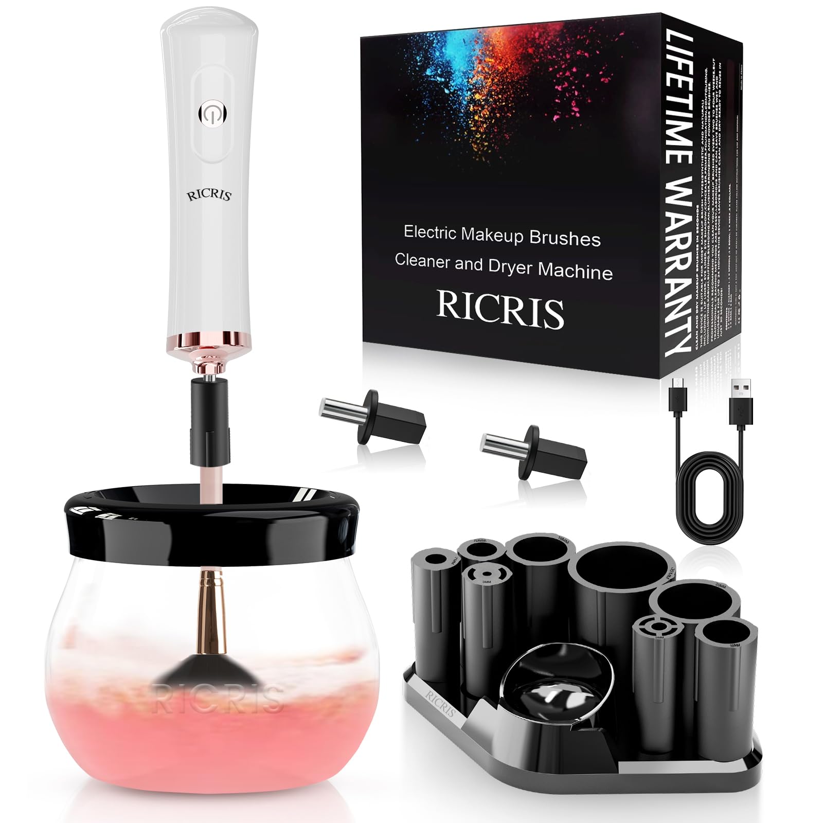 Photo 1 of RICRIS Premium Makeup Brush Cleaner Dryer Super-Fast Electric Brush Cleaner Machine Automatic Brush Cleaner Spinner Makeup Brush Tools (White)