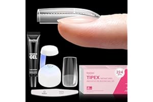 BEETLES GEL POLISH Beetles Tipex Nail Kit, Square Medium Nail Tips 224 Pcs 16 Sizes Pre-Etched Fake Nails with Tipex Nail Glue Mini Nail Lamp - Thick Acrylic Nail Set Pre-Builder Gel Press-on Nails