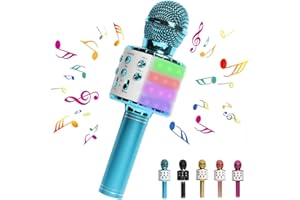 DREAM&GLAMOUR Karaoke Microphone for Kids,Bluetooth Wireless Microphone with LED Lights,Portable Handheld Karaoke Mic Speaker Machine for Girls Boys Adults(Blue)