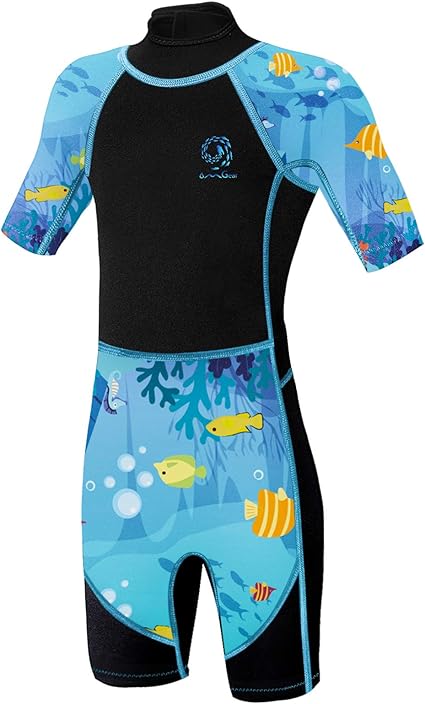 Amazon Com Omgear Wetsuit Kids 3mm Shorty Neoprene One Piece Short Sleeves Diving Suits Back Zipper Thermal Swimsuit For Youth Boys Girls Scuba Diving Surfing Snorkeling Swimming Water Sports Sports Outdoors