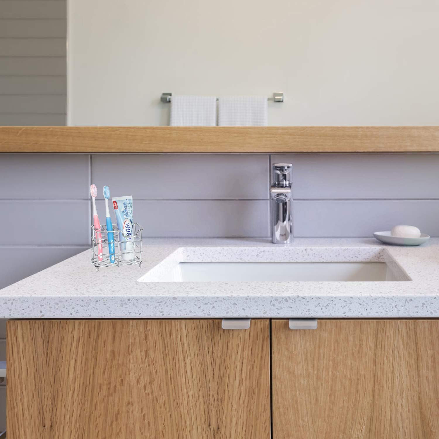 HBlife Stainless Steel Bathroom Toothbrush Holder Toothpaste Holder Stand, Silver: Home & Kitchen