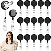 15 Pack Magnetic Badge Reel Bulk Retractable Badge Holder 1.26" Black Badge Reel Magnetic ID Badge Clip Bulk Magnet Name Tag Holder for Shirt Nurse Teacher Doctor with 24 Inch Pull Cord (15, Black)