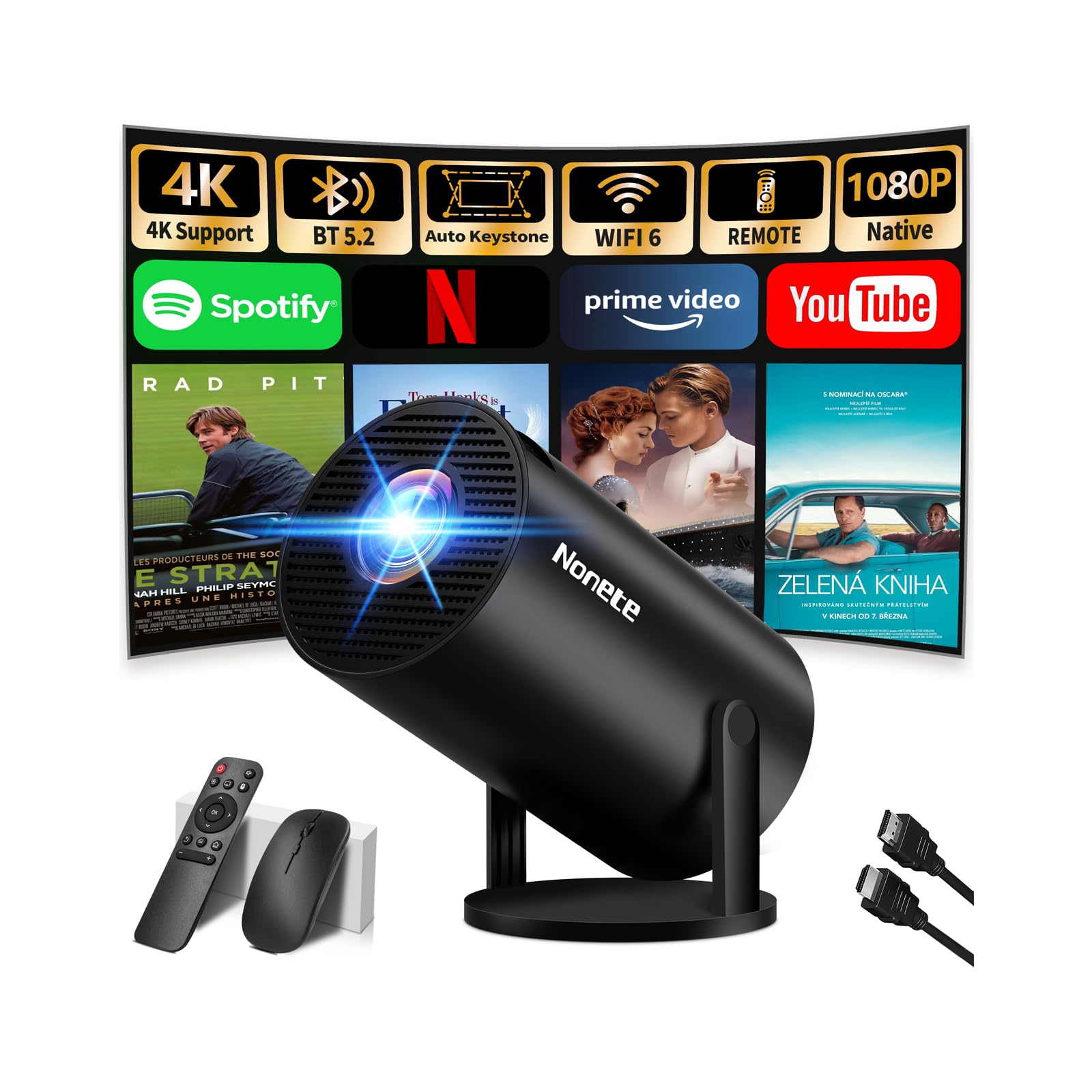 Photo 1 of ?2026 New?Mini Projector with WiFi 6 and Bluetooth 5.2 Support 4K 1080P Auto Keystone 270° Rotatable Projector Portable Compatibile with HDMI/TV Stick/Memory Stick/Laptop-Black