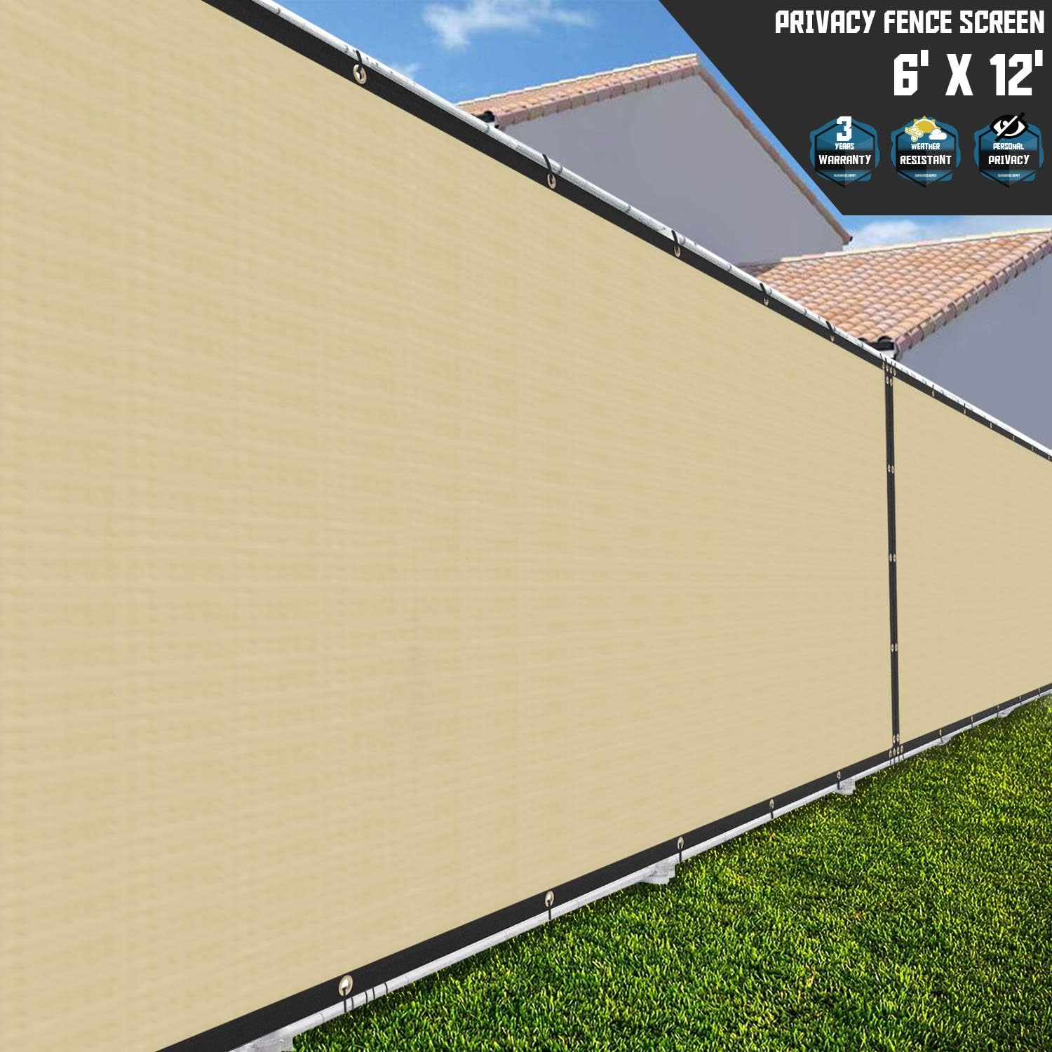 Amazon Com Tang Sunshades Depot 6 X12 Beige Tan Solid Vinyl Coated Polyester Mesh Fence Screen Residential Commercial Premium Privacy Fence Screen Custom 3 Years Warranty 480 Gsm 100 Blockage Garden Outdoor