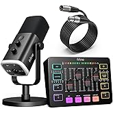 FIFINE Gaming Equipment Bundle, Dynamic XLR/USB Gaming Microphone Set with Streaming Audio Mixer for Podcast Recording Video Vocal, RGB Gamer Set with Volume Fader/XLR Interface for PC-AmpliGame KS5