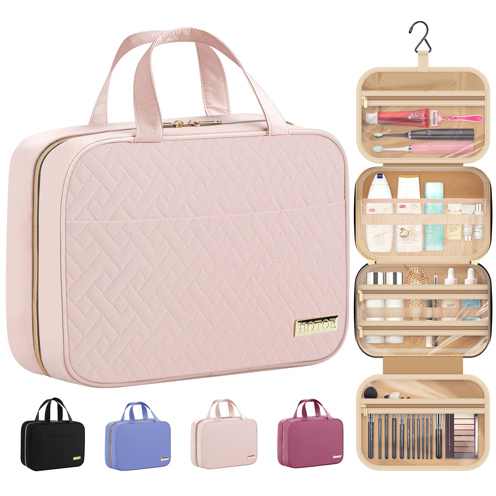 HOTOR Travel Toiletry Bag w/Hanging Hook - Spacious Toiletry Bag Essentials for Women & Men ...