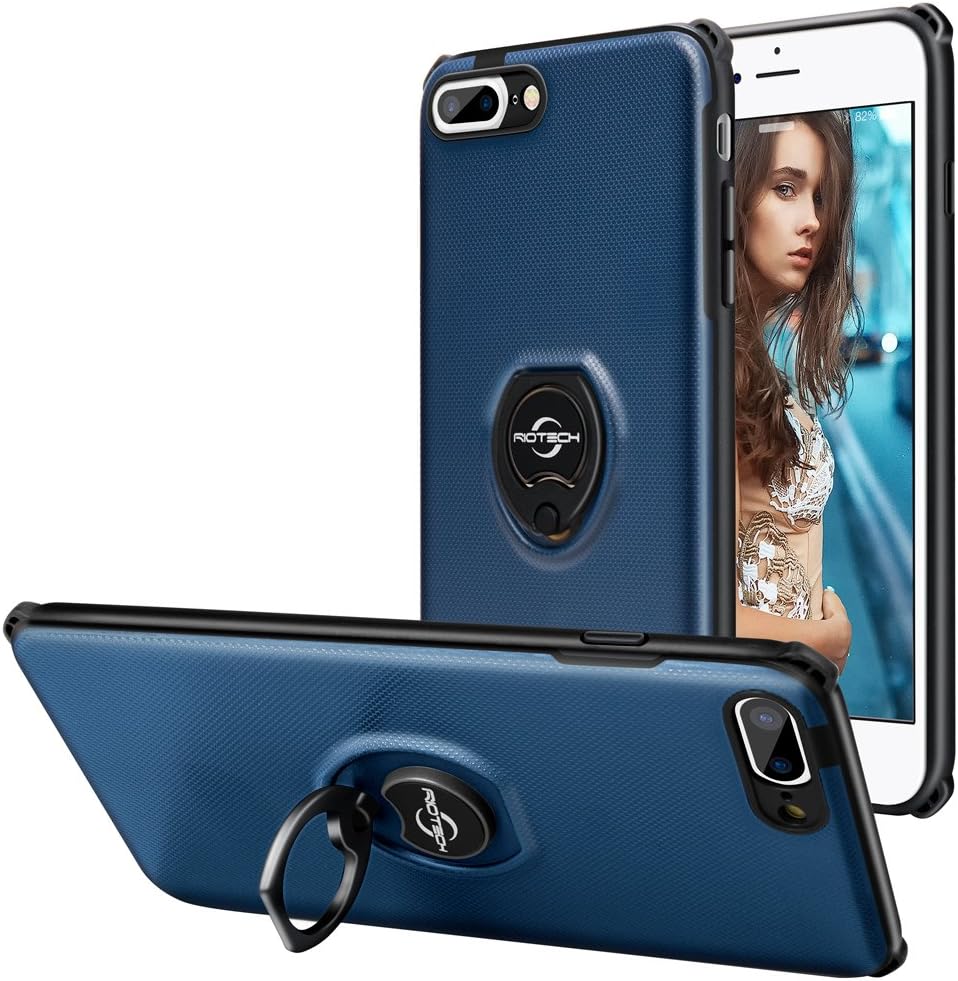 Riotech Compatible Slim case with 360 Degree Rotating Ring Holder,Ultra Slim Thin Hybrid Defender Duty Armor Dual Layer Protective Shell Replacemente iPhone 7/8 Plus (Blue, iPhone 7/8 Plus)