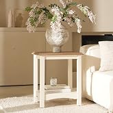 FAME HOME Side Table, 2-Tier Storage Shelf, 18.9 x 15.7 in, White | End table for living room, narrow bedside table, nightstand, raised edge top, adjustable feet, farmhouse style