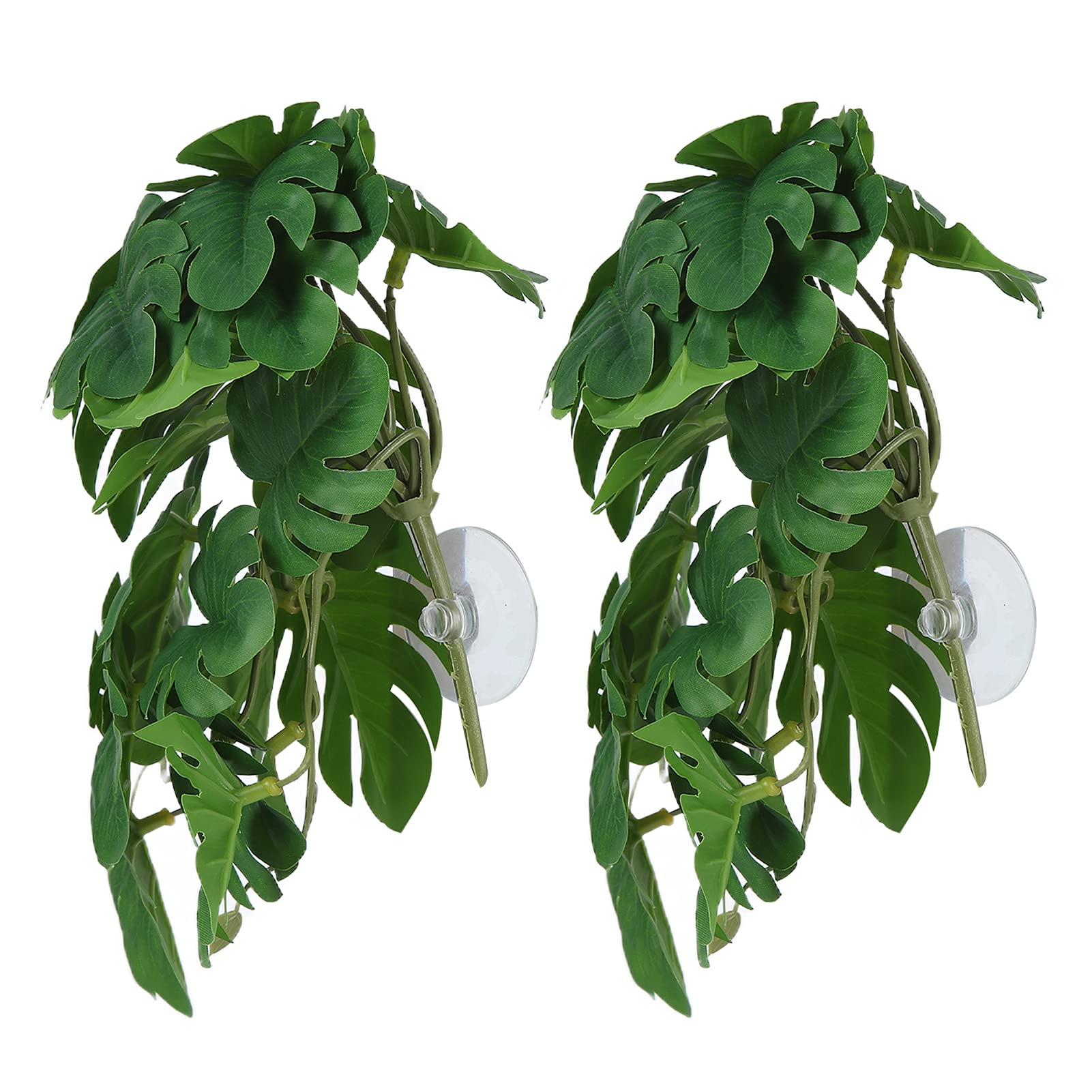 TKSE Artificial Water Plant,2PCS Simulation Vine Aquarium Fake Leaves Lifelike Small Size Plastic Leaves Decoration with Suction Cup for Fish Tank(Turtle Leaf)
