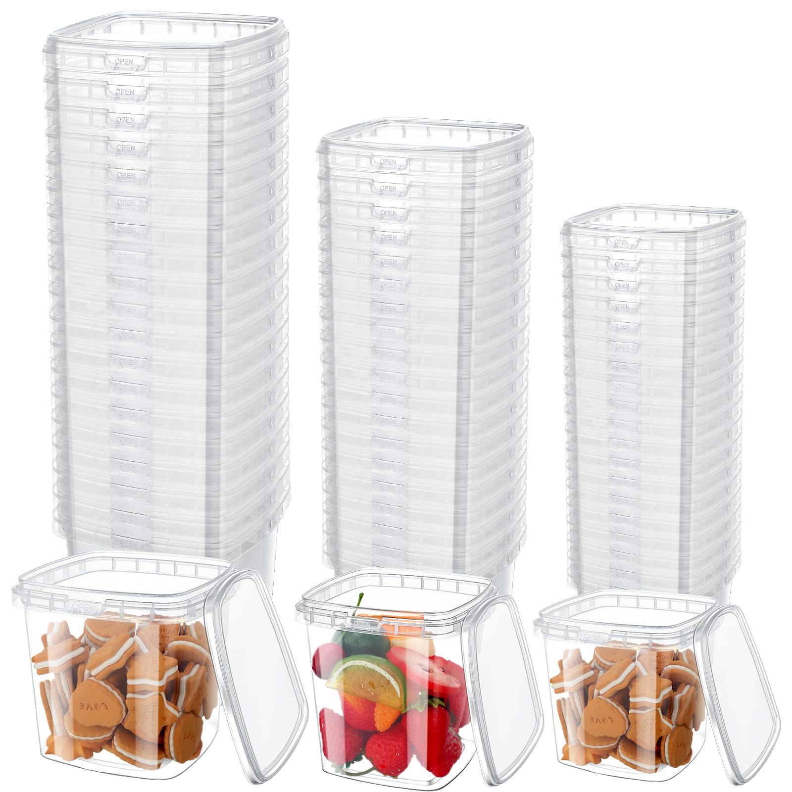 Photo 1 of Sliner 60 Sets Square Deli Containers with Lids Clear Food Storage Containers Plastic Freezer Microwaveable Safe Deli Cups Leak Proof Airtight Meat for Restaurant(32oz, 16oz, 8oz)