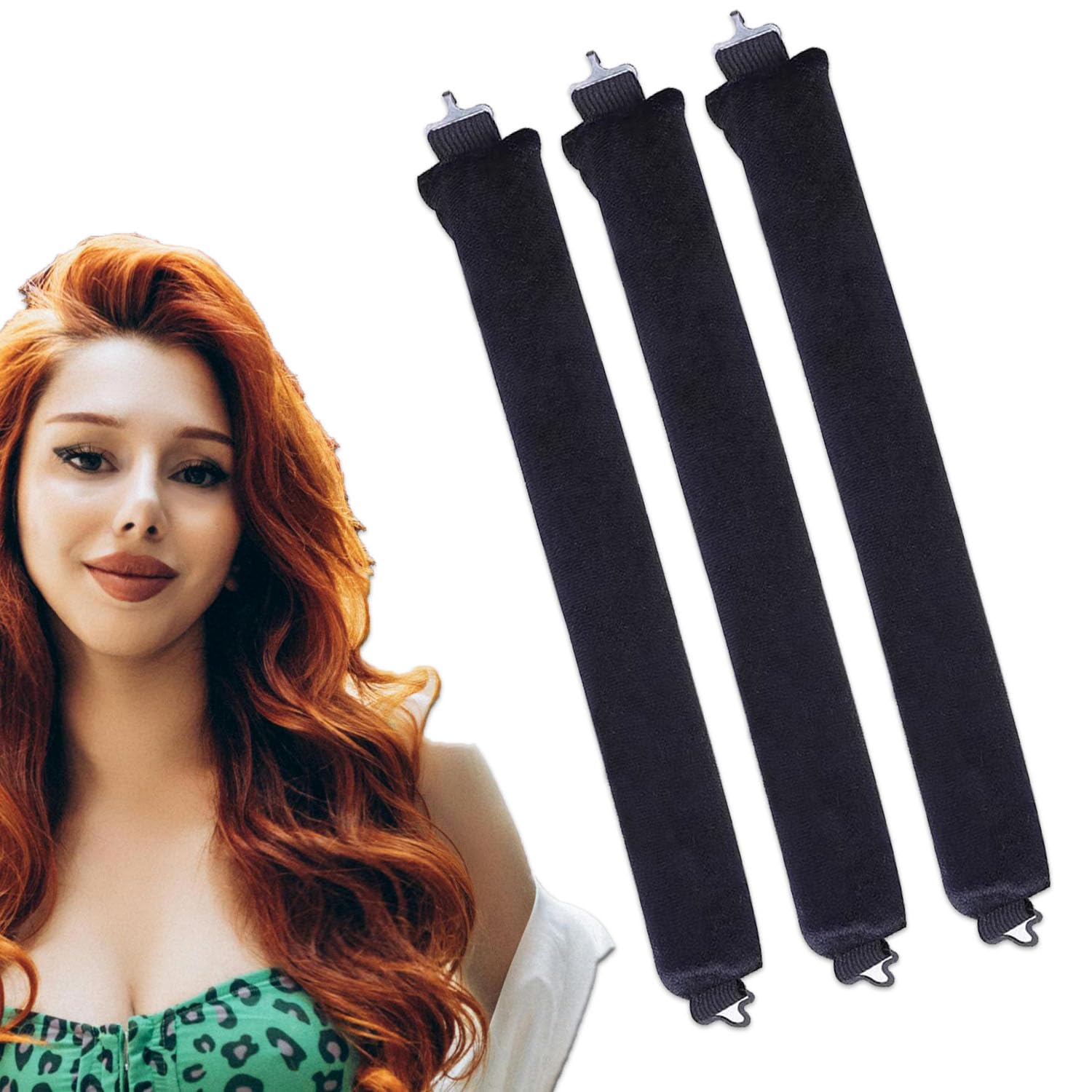 3 PCS Heatless Curlers, Sleep in Heatless Curlers No Heat Curler Roller, Heatless Blowout Rods, Hair Curlers No Heat, Heatless Curlers Headband, Heatless Curlers for Long Medium Hair(Black)