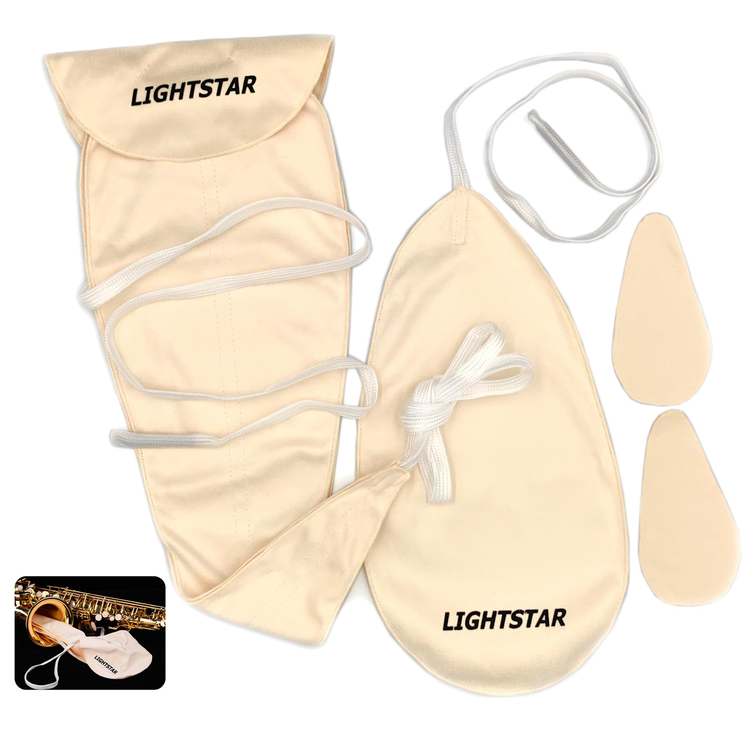 Photo 1 of 2PCS Saxophone Clarinet Care Bundle Alto, Tenor Sax Cleaning Cloth Kit, man-made chamois