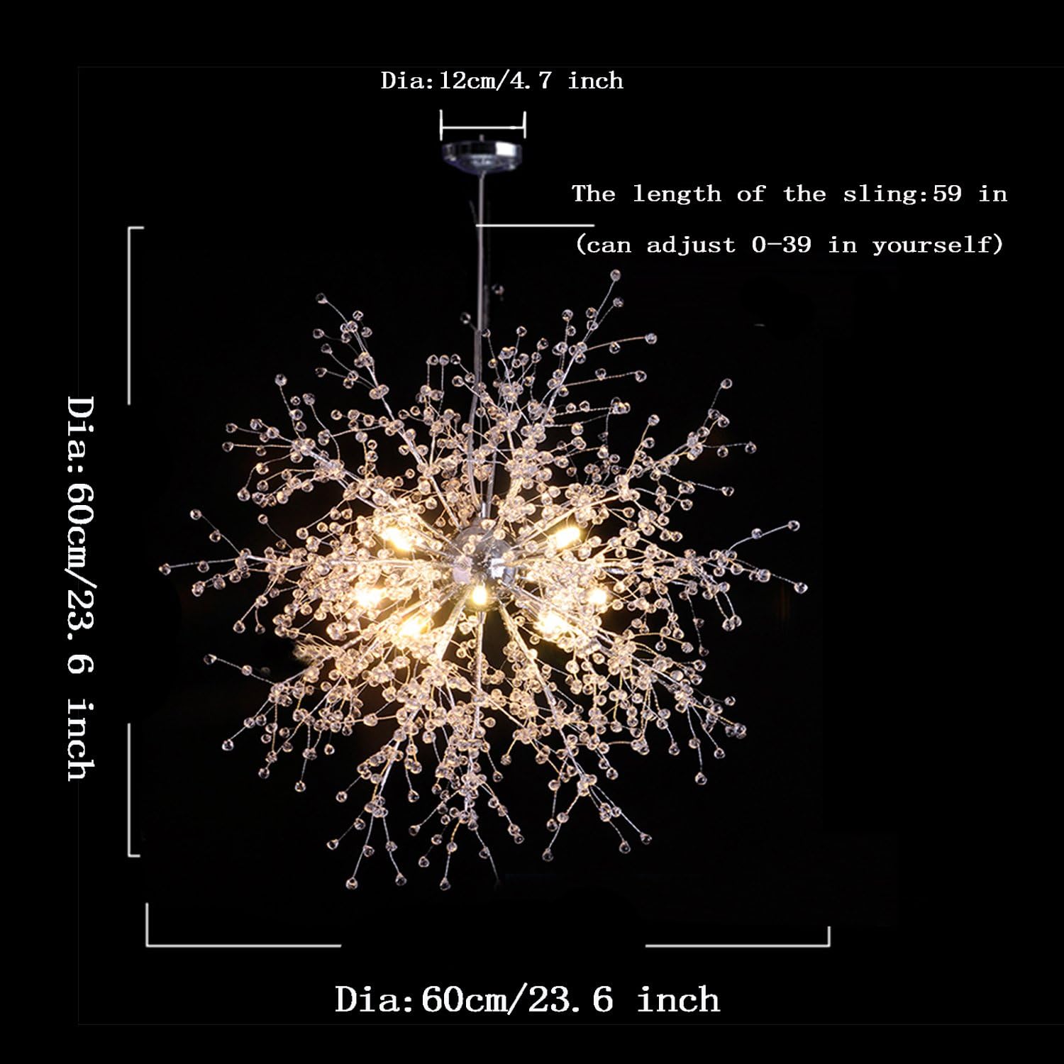 GDNS Chandeliers Firework LED Light Stainless Steel Crystal Pendant Lighting Ceiling Light Fixtures Chandeliers Lighting, Dia 23.5 inch - - 