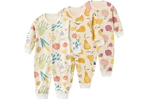 Chamie Unisex 3-Pack Organic Cotton Printing Clothes Footed Long Sleeve Bodysuit for Baby Boy and Girl