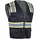 VENDACE Hi Vis Safety Reflective Mesh Vest for Men ANSI Class 2 High Visibility Vest with 8 Pockets and Zipper