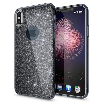 NALIA Hülle kompatibel mit iPhone XS Max, Handyhülle Glitzer Ultra-Slim Silikon-Case Back-Cover Schutzhülle, Glitter Sparkle 