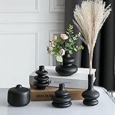JOJUNO Black Bud Vases, Small Ceramic Vase Set of 5, Mini Pottery Vases for Flowers, Decorative Vases for Home Modern Decor, Boho Decor, Chic Vases for Living Room Dining Table Shelves