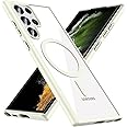 Hensinple for Samsung Galaxy S22 Ultra Case Magnetic, Galaxy S22 Ultra Phone Case [Compatible with Magsafe] Wireless Charging Translucent Back Shockproof Cover Case 6.8 Inch, White
