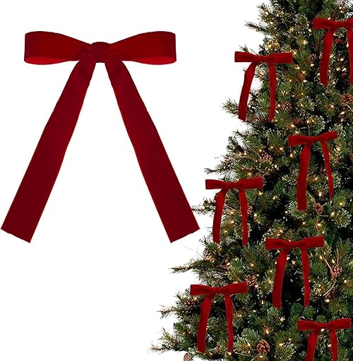 12/24 Pcs Christmas Tree Bows, Velvet Bow with Twist Ties Vintage Christmas Ornaments for DIY Crafts Indoor Kitchen Outdoor Wreaths Garland Holiday Party Xmas Decor Red Burgundy (12, Red)