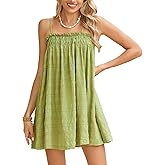 MakeMeChic Women's Sleeveless Summer Cami Dress Ruffle Swing Shirred Casual Flowy Mini Dress