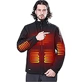 DEWBU Soft Shell Heated Jacket for Men with 12V Battery Pack and Detachable Hood Outdoor Electric Heating Coat