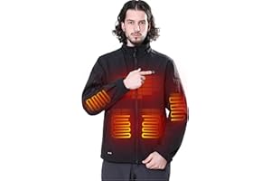 DEWBU Soft Shell Heated Jacket for Men with 12V Battery Pack and Detachable Hood Outdoor Electric Heating Coat