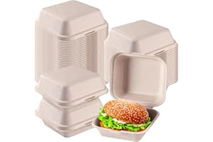 YIQXKOUY 50 Pack Brown Biodegradable Take Out Food Containers Hamburger Boxes with Lids Disposable to go Clamshell Food Conta