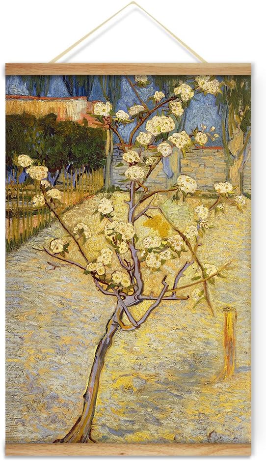 ARTGOW Impressionism Van Gogh Pear Flowers Tree Decoration Wall Art Pictures Canvas Wooden Scroll Paintings for Living Room Ready to Hang