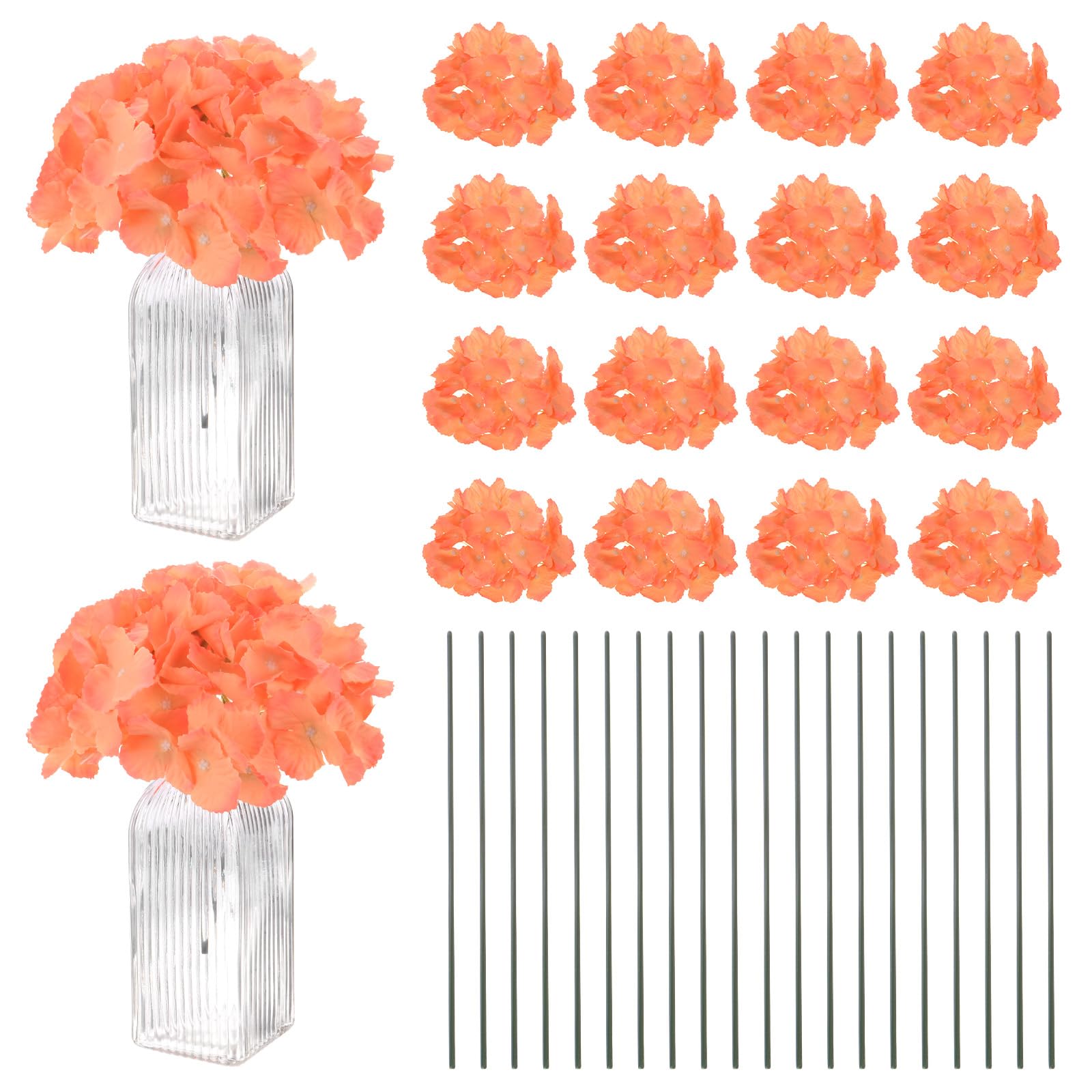 M METERXITY 40-Pack Silk Hydrangea Flowers, Artificial Flowers Heads with 40pcs Stems, Full Hydrangea Flowers for Home Decor/Wedding/Christmas/DIY/Party/Garden [Orange Yellow]