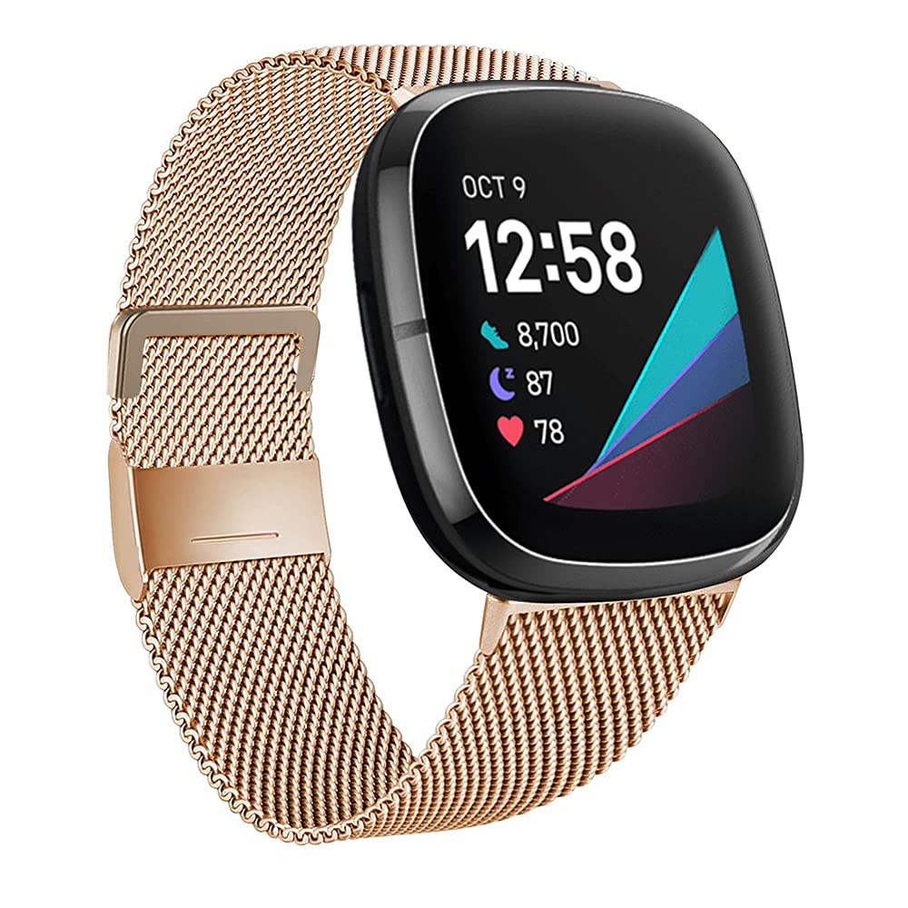 Moydolo Compatible with Fitbit Versa 4 Versa 3 Bands Women Men, Stainless Steel Metal Adjustable Magnetic Lock Loop Replacement Straps for Fitbit Sense/Sense 2/Fitbit Versa 3/Fitbit Versa 4