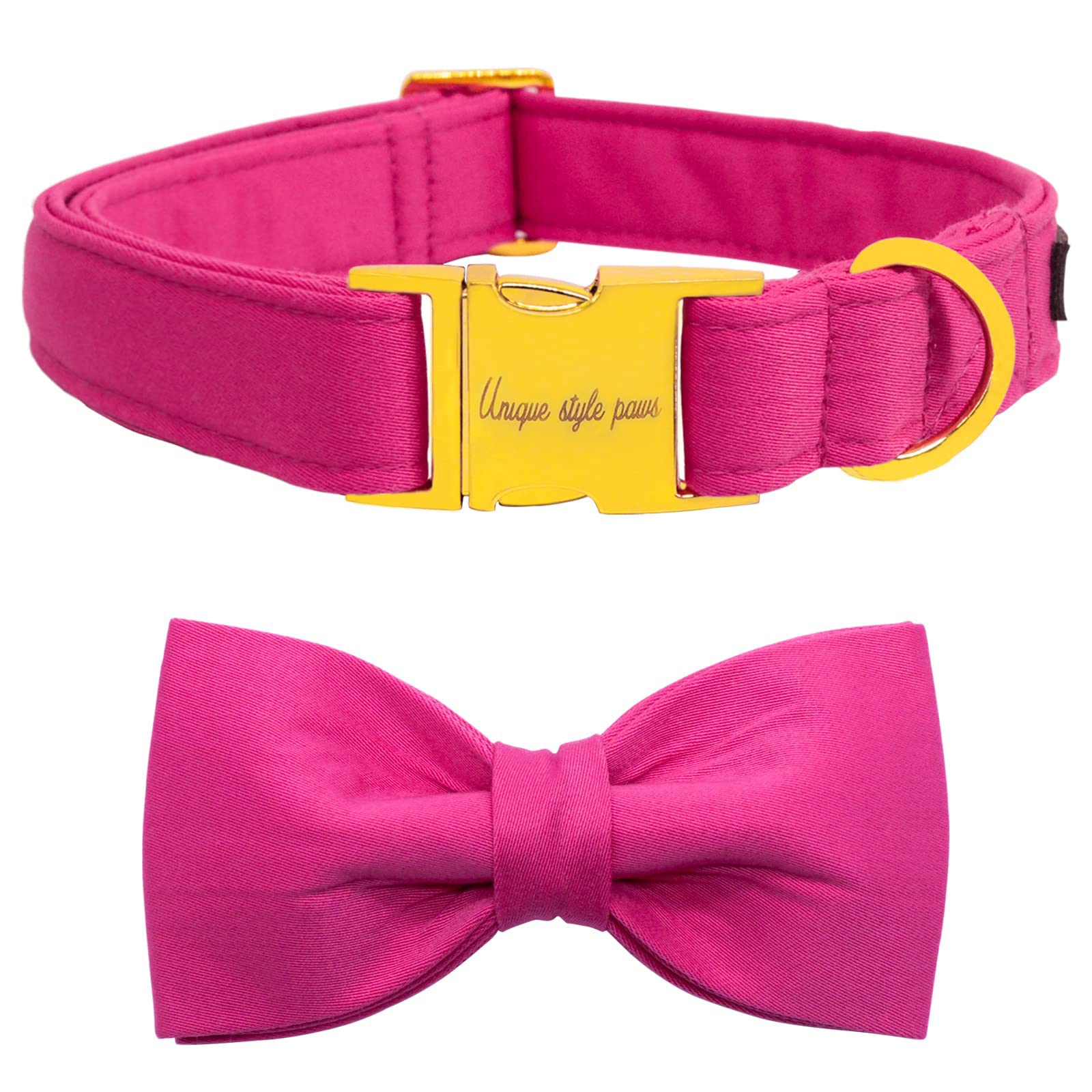 Unique style paws Dog Collar with Bowtie, Soft Cotton Collar with Reinforced Golden Metal Buckle Comfortable & Adjustable Collar for Small Medium Large Dogs & Cats