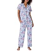 Tommy Bahama - Women's Pajama Set, Short Sleeve Notch Collar Button Down Top with Long Pants for Sleep or Lounge