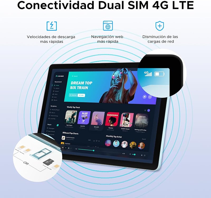 Tab G6 Android 16 Tablet 11 Pulgadas, 30GB+256GB/2TB, 4G LTE Dual, Octa-Core Batería 8000mAh Tablet Android, Pantalla HD+ 90Hz Tablet con Sim, Cámara 13MP, Gemini AI/Face ID/5G WiFi/GPS/3.5mm Audio
