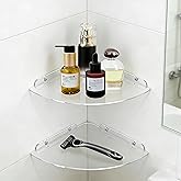 NUTNAPH Acrylic Corner Floating Shelves, 7 inch Shower Shelf Wall Mount, Clear Corner Wall Organizer Shelf for Bathroom, Kitchen, Bedroom, Living Room, Dining Room, Office (2)