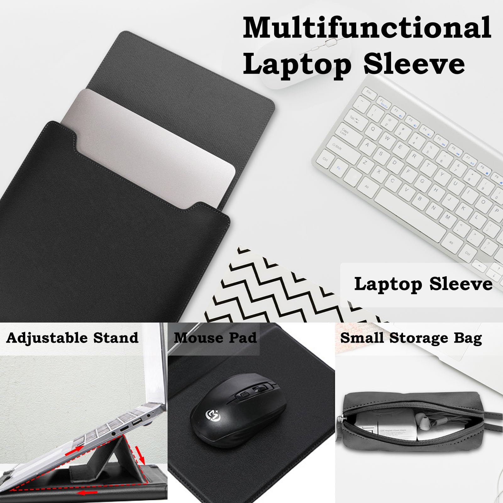 HaruYo 15-16 Zoll Laptop Sleeve Laptophülle, Laptoptasche mit Standfunktion, Computer Tasche mit Zubehörtasche für MacBook Pro 16, 15 Zoll Dell,Lenovo,Acer,Huawei MateBook (15-16 Zoll Schwarz) 2