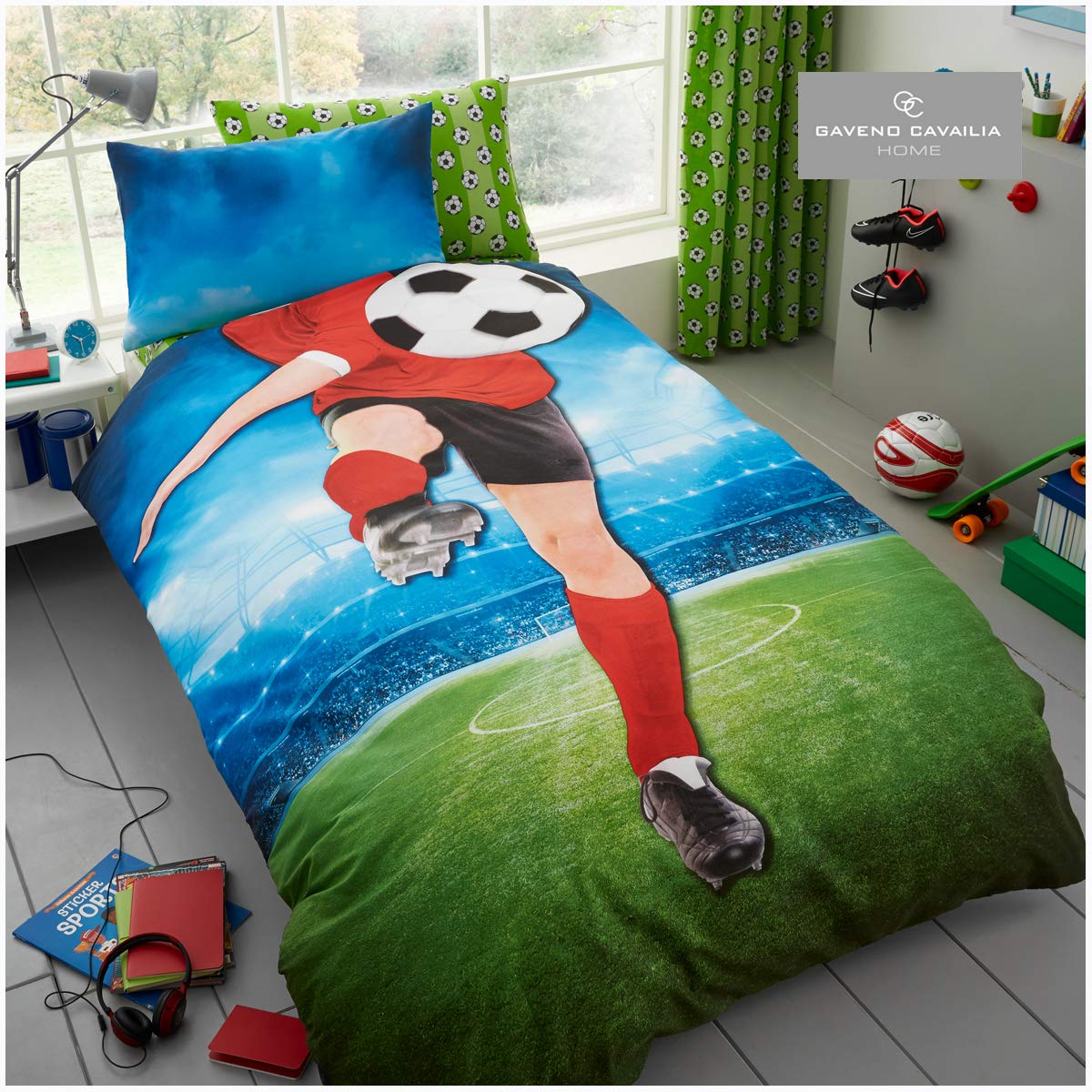Gaveno Cavailia Kids Panel Duvet Set Football Single Children Character Bedding 2 Piece Printed Reversible Bedlinen Easy Care Bedset 1 Quilt Cover and 1 Matching Pillow Case — image 1