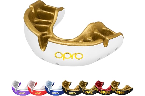 OPRO Gold Level Moldable Mouth Guard Premium Fit (White/Gold) Adult & Kids Boxing Mouthguard for MMA & Impact Sports, Easy Se